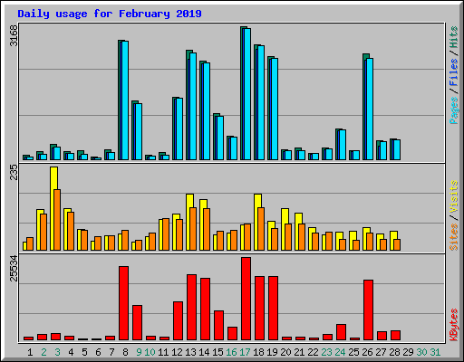 Daily usage for February 2019